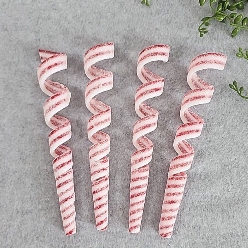 Red White Spiral Christmas Candy Ornaments Glitter 6.5" Peppermint‎ 4 NEW